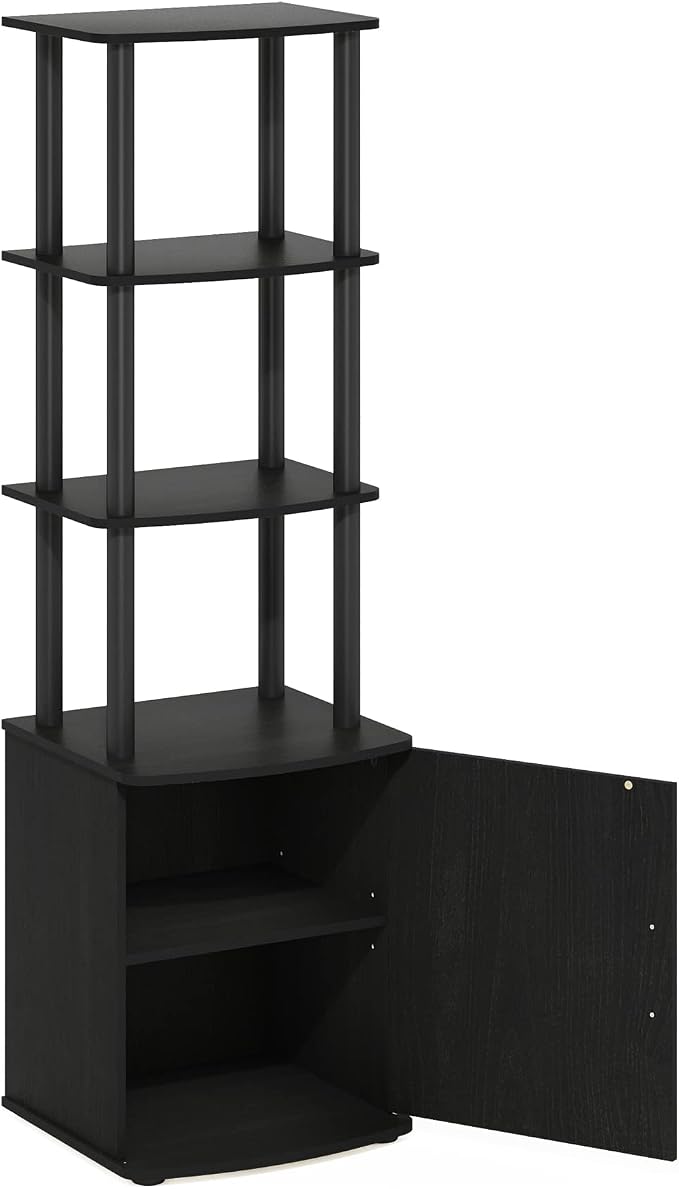 Furinno Turn-N-Tube Tall TV Entertainment Side Table Display Rack with Storage Cabinet, 3-Tier, Blackwood/Black - Image 4