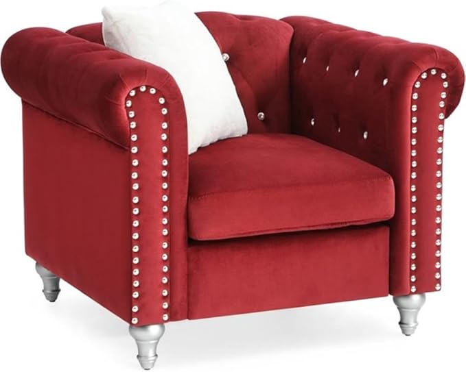 Glory Furniture Raisa Velvet Chair in Burgundy