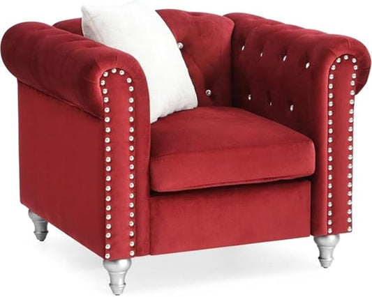 Glory Furniture Raisa Velvet Chair in Burgundy