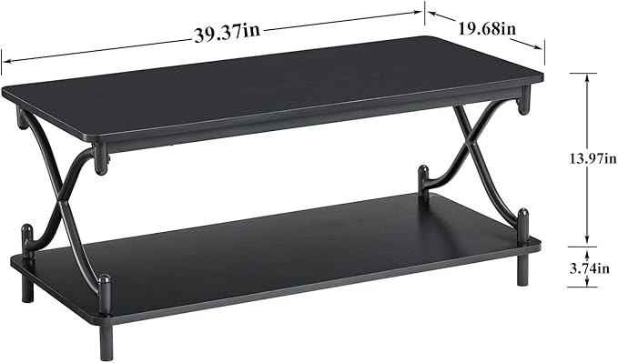 VECELO Coffee Table for Living Room with Round Corners Modern Farmhouse Center Table with Storage Shelf for Home Office 39 Inch, Easy Assembly, Classic Black