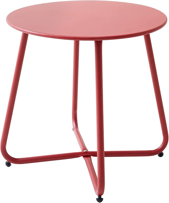 Meluvici Patio Small Side Table Waterproof Round Metal Steel Weather Resistant Portable Outdoor and Indoor End Table for Garden Balcony Yard, Red by Meluvici