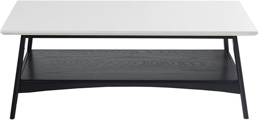 Madison Park Coffee Table with Storage Shelf, Rectangular Table for Living Room, Solid Wood Frame & Legs Accent Furniture for Living Room, Minimalist Décor - 48" W x 24" D x 17" H Off-White/Black
