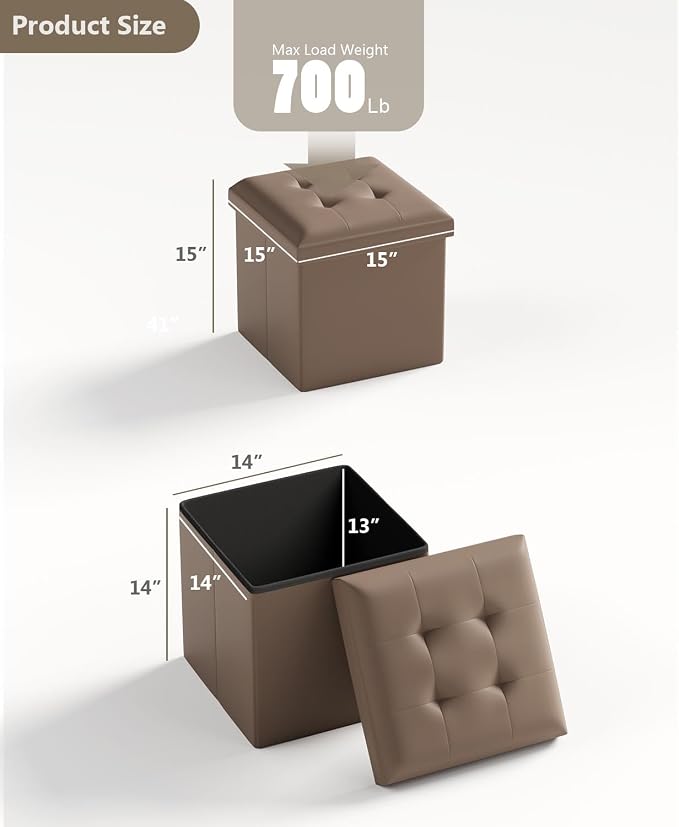 OS MOTOR Folding Storage Ottoman Bench, Multi-Functional Ottoman Foot Rest, End of Bed Bench, Storage Chest for Living Room, Bedroom, Hallway, Entryway, Holds Up to 300 lbs (Brown, 15 Inches) - Image 3