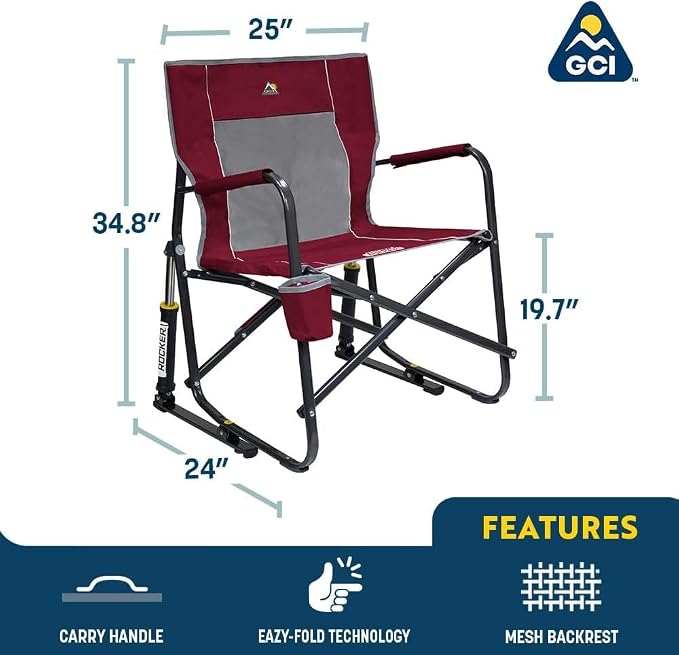 GCI Outdoor Freestyle Rocker Camping Chair | Portable Folding Rocking Chair with Solid, Durable Armrests, Drink Holder & Comfortable Backrest — Cinnamon - Image 2
