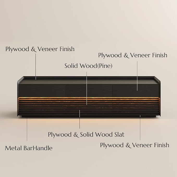 POVISON Fully-Assembled Mid Century Modern TV Stand, 70.87" Entertainment Center with LED Light, Black Walnut Solid Wood TV Console for Living Room, TV Stand with Storage - Image 7