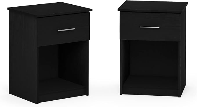 Furinno TIDUR Night Stand Set of 2, Modern Nightstand with Drawer and Open Shelf, End Table, Side Table, for Bedroom, Closet, Dorm, Dark Americano - Image 5