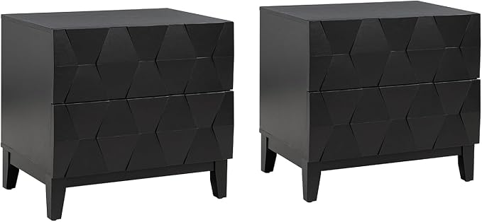 HULALA HOME Modern End Tables Set of 2 with Charging Station, 2 Drawers Side Table with Solid Wood Legs, Black - Image 6