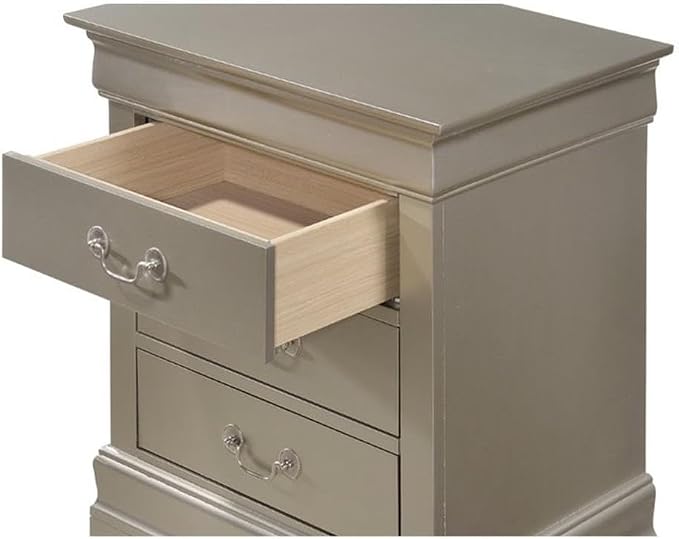 MAKLAINE Contemporary 3 Drawer Nightstand, 29 in H x 21 in W x 16 in D, Wood Veneer Finish, Silver Champagne, Dovetailed Drawers, Fully Assembled, Modern Bedroom Storage Furniture - Image 4