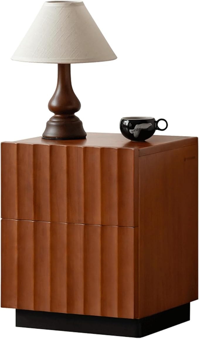 YESWOOD Fluted Nightstand, Solid Wood Nightstand, 2 Drawers Wooden Nightstands, Mid Century Modern Night Stand, Small Night Stands for Bedroom, Modern End Table for Living Room(Teak Color, 19.49" H) by YESWOOD