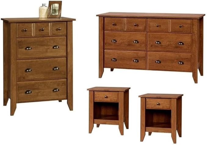 Home Square 4 Piece Bedroom Set with Dresser Chest and 2 Nightstands in Oiled Oak