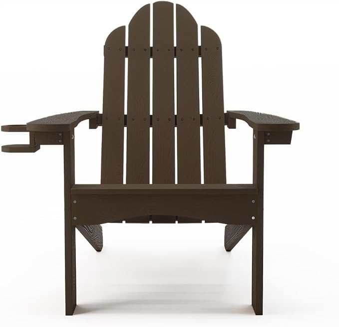LUE BONA HDPS Adirondack Chairs Set of 2, Fire Pit Outdoor Chair Weather Resistant with Cup Holder, Modern Plastic Chair Plastic for Patio, Deck, Proch, 350LBS, Dark Brown - Image 7