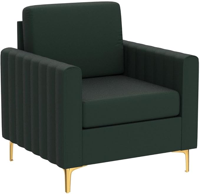 HULALA HOME Velvet Accent Club Chair, Modern Velvet Armchair Upholstered Accent Club Sofa Chair with Gold Metal Legs Mid-Century Barrel Leisure Comfy Reading Armchair, Green