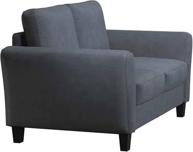 Studio Living Watford 57.9" Loveseat, Traditional Style, Pocket Coil Comfort, Black Legs, Microfiber Fabric, Dark Gray