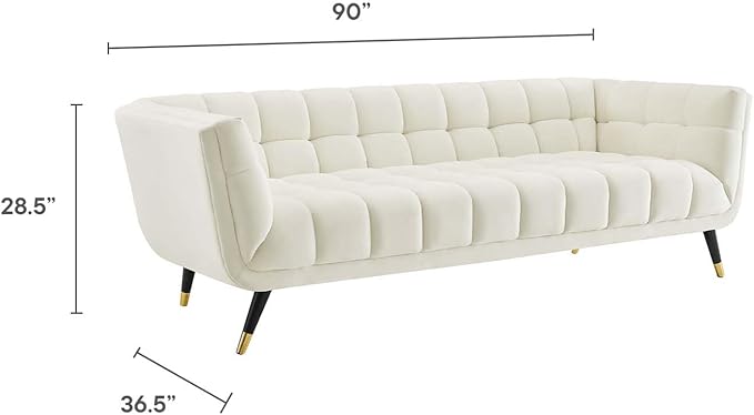 Modway Adept Contemporary Mid-Century Modern Performance Velvet Upholstered Tufted Sofa in Ivory