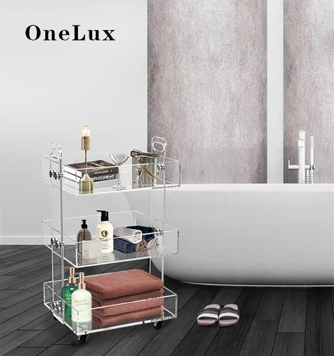 ONELUX 3-Tier Acrylic Utility Rolling Cart, Multifunction Storage Cart On Wheels - Image 3