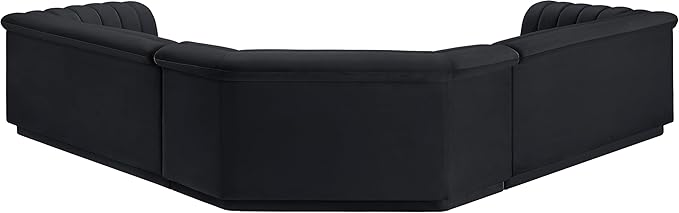 Meridian Furniture 194Black-Sectional Cascade Collection Modern | Contemporary Modular Sectional with Soft Black Velvet Fabric, Deep Channel Tufting, Curved Arms, 148" W x 80" D x 28" H, Black