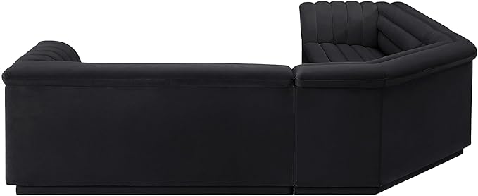 Meridian Furniture 194Black-Sectional Cascade Collection Modern | Contemporary Modular Sectional with Soft Black Velvet Fabric, Deep Channel Tufting, Curved Arms, 148" W x 80" D x 28" H, Black