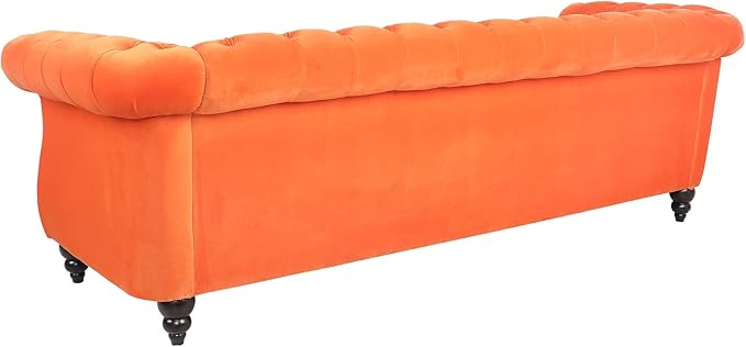 LEVNARY Velvet Chesterfield Sofa, Classic Tufted Upholstered Couch, Modern 3 Seater Couch Long Settee Furniture with Tufted Back for Living Room Office (Orange)