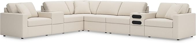 Signature Design by Ashley Modern Modmax Stain Resistant L-Shape Left-Arm Facing 8-Piece Sectional with Audio and Storage Consoles, Beige