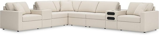 Signature Design by Ashley Modern Modmax Stain Resistant L-Shape Left-Arm Facing 8-Piece Sectional with Audio and Storage Consoles, Beige