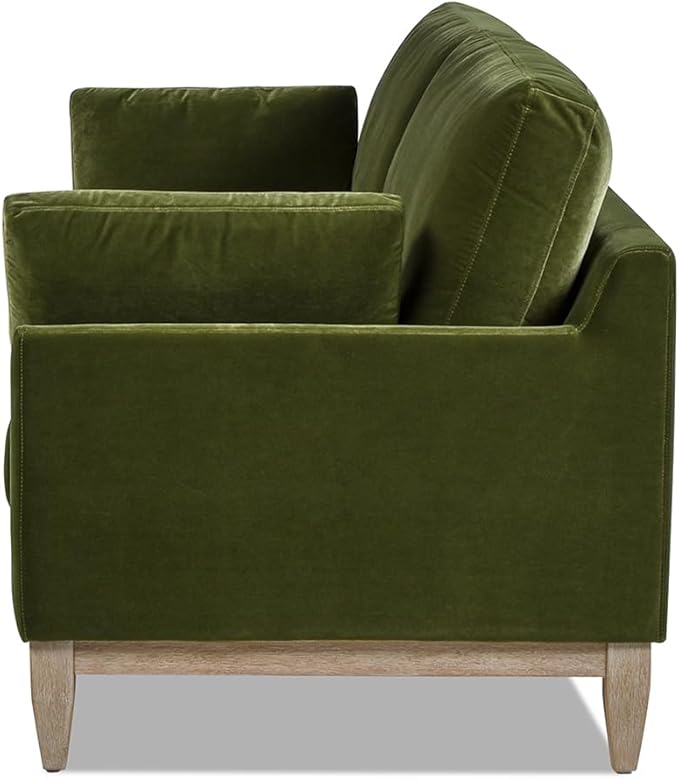 Jennifer Taylor Home Pasadena 75.5" Modern Living Room Farmhouse Performance Velvet Compact Sofa Couch for Small Spaces and Apartments in Olive Green