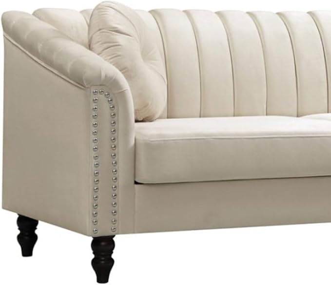 60" Loveseat Sofa, Microfiber Chesterfield Upholstered Sofas Love Seat, Couch Chair Sets with Style Button Tufted, Scroll Arms and Nailhead for Living Room, Office, White