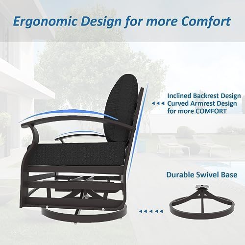 ALAULM Aluminum Outdoor Patio Furniture Set with Fire Pit Table Metal Patio Furniture w/Fire Pit Outdoor Sectional w/5.1" Cushions and 7 Seats for Patio, Backyard, Poolside-Midnight Black