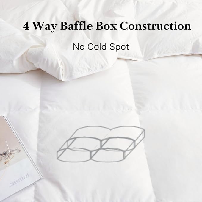 Royal Elite Luxurious Goose Feather Down Comforter Queen Size-Made in Canada White Goose Feather Down Duvet Insert-Luxury Hotel Comforter Oeko Tex Cotton Shell