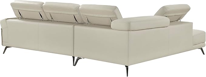 Lexicon L-Shaped Sectional Couch with Left Chaise, Top Grain Leather Match Sectional Sofa, Adjustable Headrests, Black Chrome Metal Legs, High-Density Cushions, Stitching, for Living Room, Beige