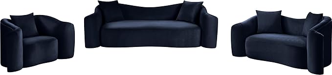Meridian Furniture 44052Navy-S Destin Collection Modern | Contemporary Sofa with Ultra Luxe Navy 460 GSM Velvet, Rich Curves, 91" W x 34.5" D x 31" H, Navy