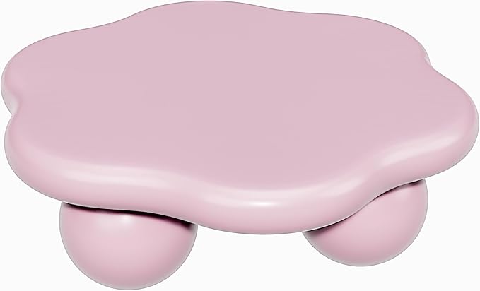35" Cloud Coffee Table with 3 Ball Legs, Modern Minimalist Petal Center Table for Living Room, Low Cute Small MDF Tea Table for Bedroom, Small Space Apartment-Pink