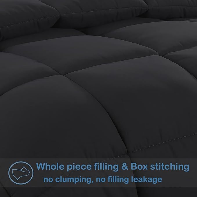 MAPLE DOWN Soft Oversized Super King Size Comforter Duvet Insert-Down Alternative Comforter with Corner Tabs-Lightweight Fluffy Breathable Machine Washable (Black, 128“x120“)