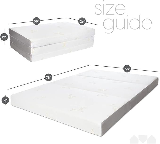 Milliard Trifold Mattress, Queen Size, 4 inch, Portable Foldable Mattress Queen with Medium Firm Foam, Washable Cover, Tri-Folding Floor Bed, Fold Up Guest Bed, RV Travel, Camping, 78" x 58”