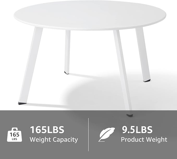 Meluvici Outdoor Side Table, Outdoor/Indoor Metal Steel Patio Coffee Table, Round Weather Resistant Anti-Rust, White - Image 4