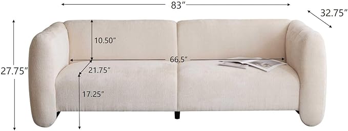 Christopher Knight Home Carine 83‘’ Sofa Couch, Cozy Boucle Fabric Upholstered 3-Seater Seating Sofa, Comfy Couches for Living Room and Office, Modern Oversized Loveseat, Curved Wave Design, Beige