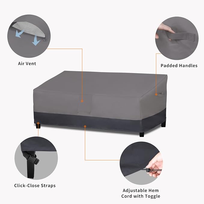 Easy-Going Waterproof Outdoor Couch Cover, Heavy Patio Furniture Sofa Cover Windproof Durable (104Wx40Dx33H inch,Gray/Dark Gray) - Image 4