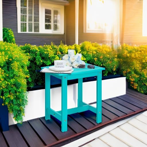Y&M Outdoor Side Table, HIPS Adirondack Small Single Table, Waterproof Square Outside Table, Balcony Modern End Tables for Patio, Pool, Beach, Porch, Deck, Indoor or Outdoor Use, Aruba Blue - Image 5