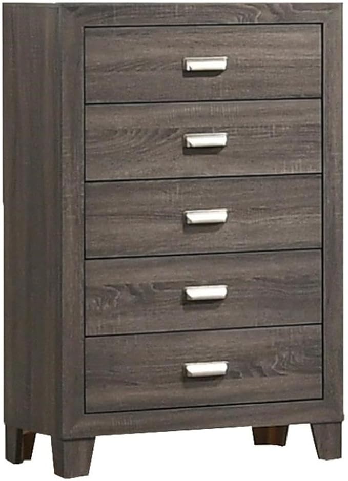 Best Quality Furniture Rustic Wood Gray 6pc Bedroom Set in Eastern King with Chest and 2 Nightstands