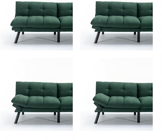 Ball & Cast 71" Futon Sofa Bed, Mordern Upholstered 2 Seater Couch with Adjustable Backrest,Folding Loveseat with Metal Legs for Living Room,Office,Emerald