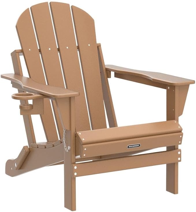 MUCHENGHY Folding Adirondack Chairs, Patio Chairs, Lawn Chairs, Outdoor Chair, Adirondack Chair Plastic, Fire Pit Chairs, Weather Resistant with Cup Holder for Deck, Backyard, Garden(Teak) - Image 5