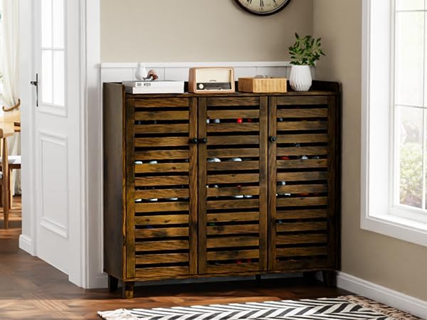 VINGLI Large Shoe Cabinet with 3 Doors 6-Tier Ultra Wide Shoe Cabinet Storage for Entryway 30 Pairs Tall Shoe Organizer Cabinet Wooden Farmhouse Shoe Rack Cabinet Rustic Brown - Image 4