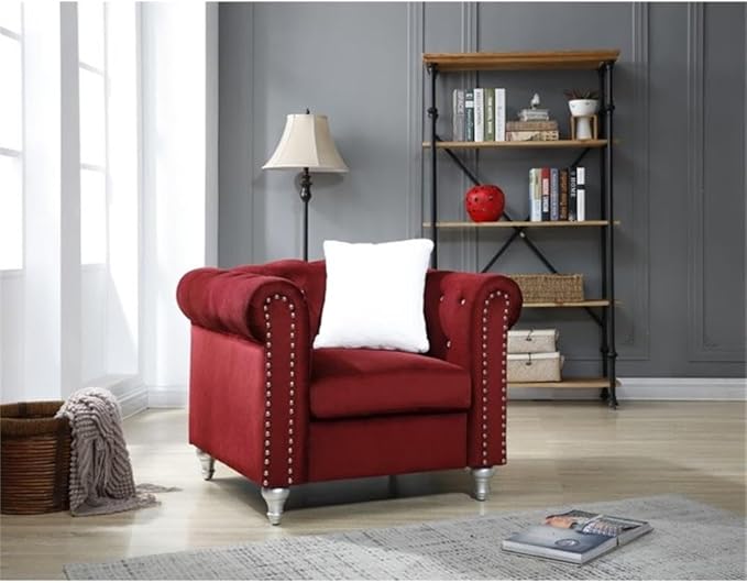 Glory Furniture Raisa Velvet Chair in Burgundy