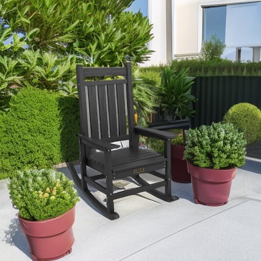 SERWALL Oversized Rocking Chair, Outdoor Rocking Chair for Adults, All Weather Resistant Porch Rocker for Lawn Garden, Black - Image 2