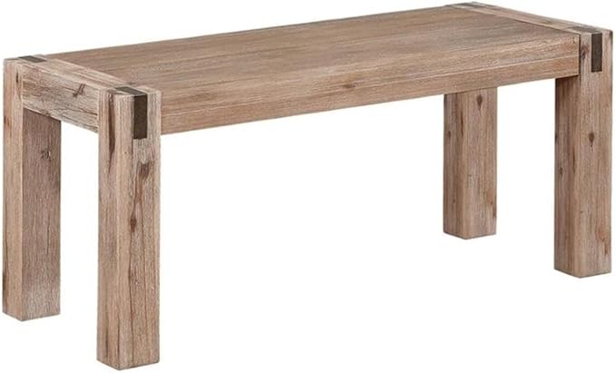 Woodstock Bench - 36 in. Standard Bench with Metal Bronze Finish Inset, Modern Farmhouse Rustic Solid Acacia Wood Legs, Entryway Furniture for Living Room by AlaterreFurniture
