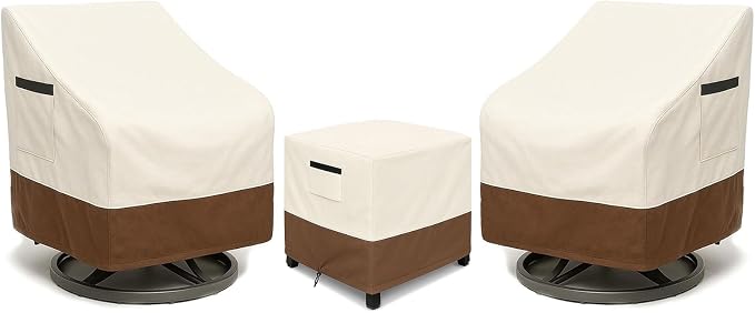 Patio Furniture Covers Set for 3-Piece Bistro Sets, Heavy-Duty 600D Waterproof Outdoor Furniture Covers for 2 Chairs&Side Table,UV Resistant, All-Season Protection for Patio,Porch Backyard,Beige&Brown by Unknown
