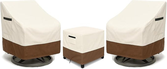 Patio Furniture Covers Set for 3-Piece Bistro Sets, Heavy-Duty 600D Waterproof Outdoor Furniture Covers for 2 Chairs&Side Table,UV Resistant, All-Season Protection for Patio,Porch Backyard,Beige&Brown by Unknown