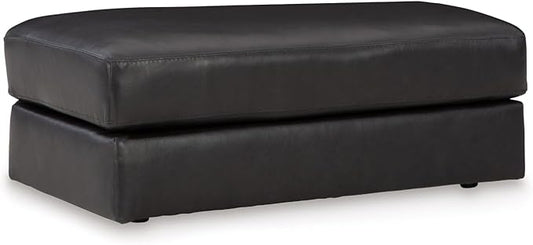Signature Design by Ashley Amiata Contemporary Firmly Cushioned Leather Rectangular Ottoman, Black