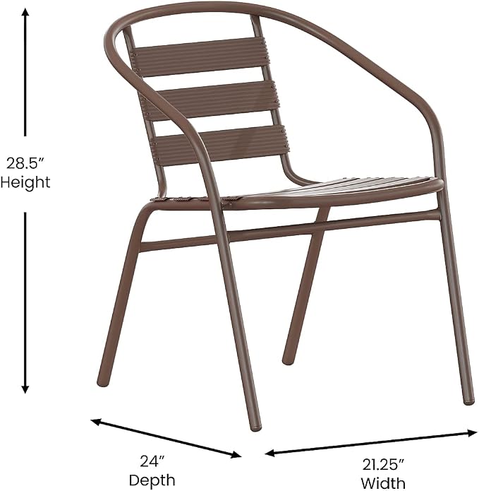 Flash Furniture Lila Metal Restaurant Stack Chairs with Metal Slats, Set of 4, Bronze - Image 3