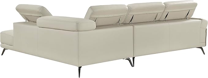 Lexicon L-Shaped Sectional Couch with Right Chaise, Top Grain Leather Match Sectional Sofa, Adjustable Headrests, Black Chrome Metal Legs, High-Density Cushions, Stitching, for Living Room, Beige