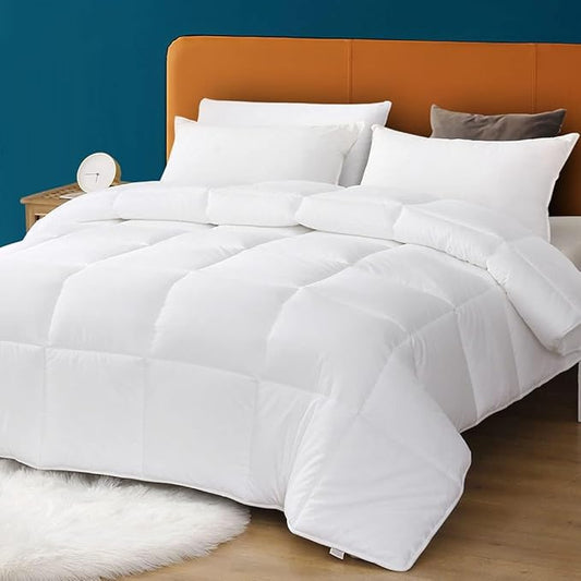 100% Cotton Cover Down Alternative Comforter Oversized King Size- Ultra-Soft Bed Comforter for All Season, Breathable White Duvet Insert (116x98)